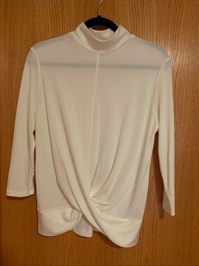 New York & Company Cream Twist-Front Mock Neck Blouse